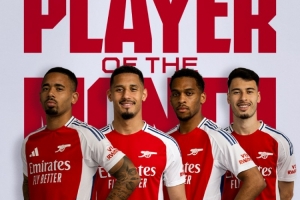 阿森纳公布12月份最佳球员候选：热苏斯、马丁内利、萨利巴和廷伯