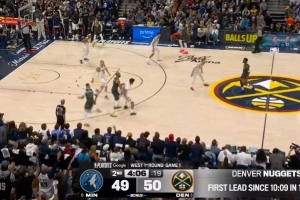 翻过来了！约基奇空位三分球命中 掘金反超森林狼