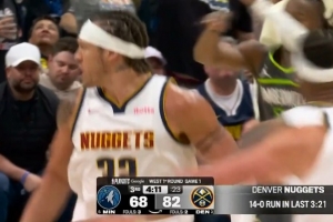 要一波了？掘金第三节耗时3分21秒轰14-0领先森林狼14分