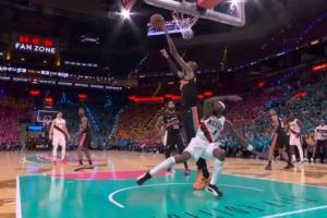 站帽来了……格兰特激情对抗文班后倒地 文班原地长臂站帽